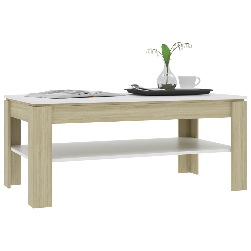 Couchtisch Weiß und Sonoma-Eiche 110x60x47 cm Holzwerkstoff