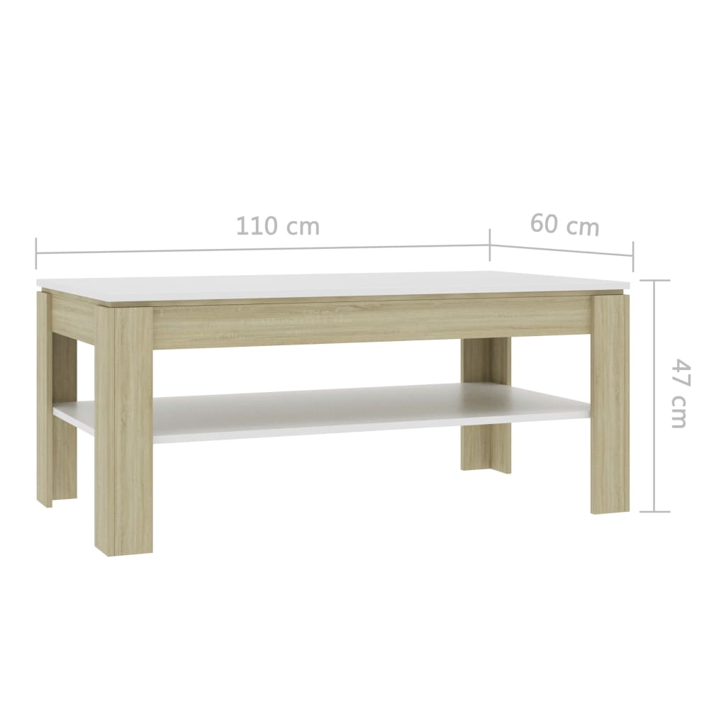 Couchtisch Weiß und Sonoma-Eiche 110x60x47 cm Holzwerkstoff
