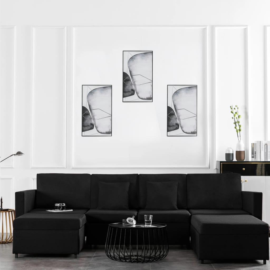 4-Sitzer Ausziehbares Schlafsofa Stoff Schwarz