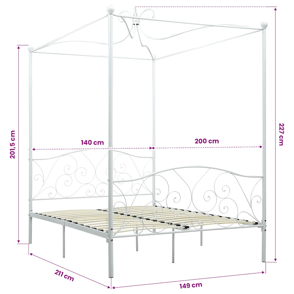 Himmelbett-Gestell Weiß Metall 140 x 200 cm