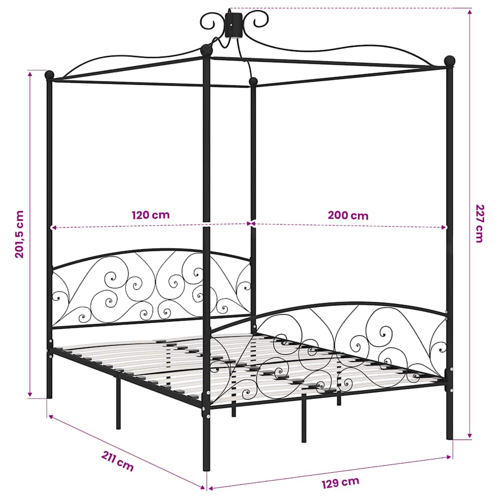 Himmelbett-Gestell Schwarz Metall 120 x 200 cm