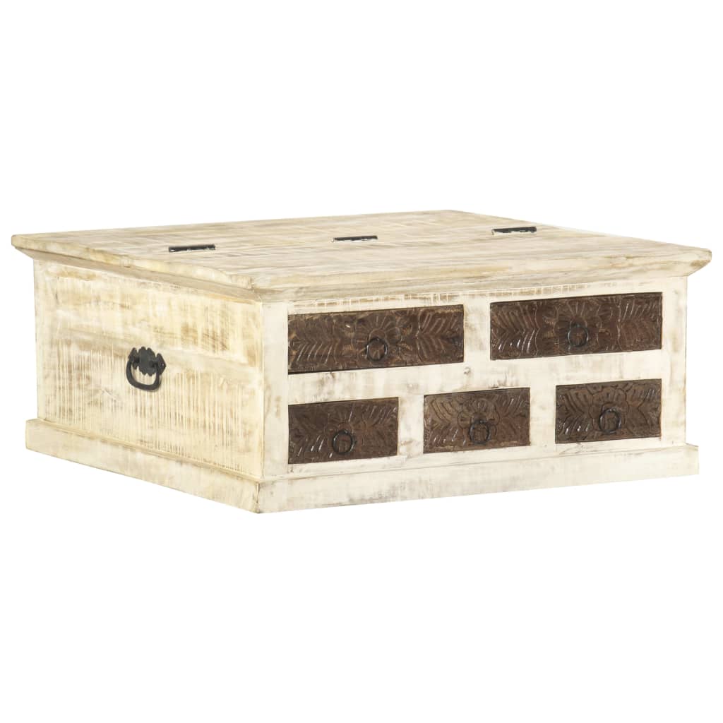 Table basse blanche 68×68×30 cm en bois de manguier massif