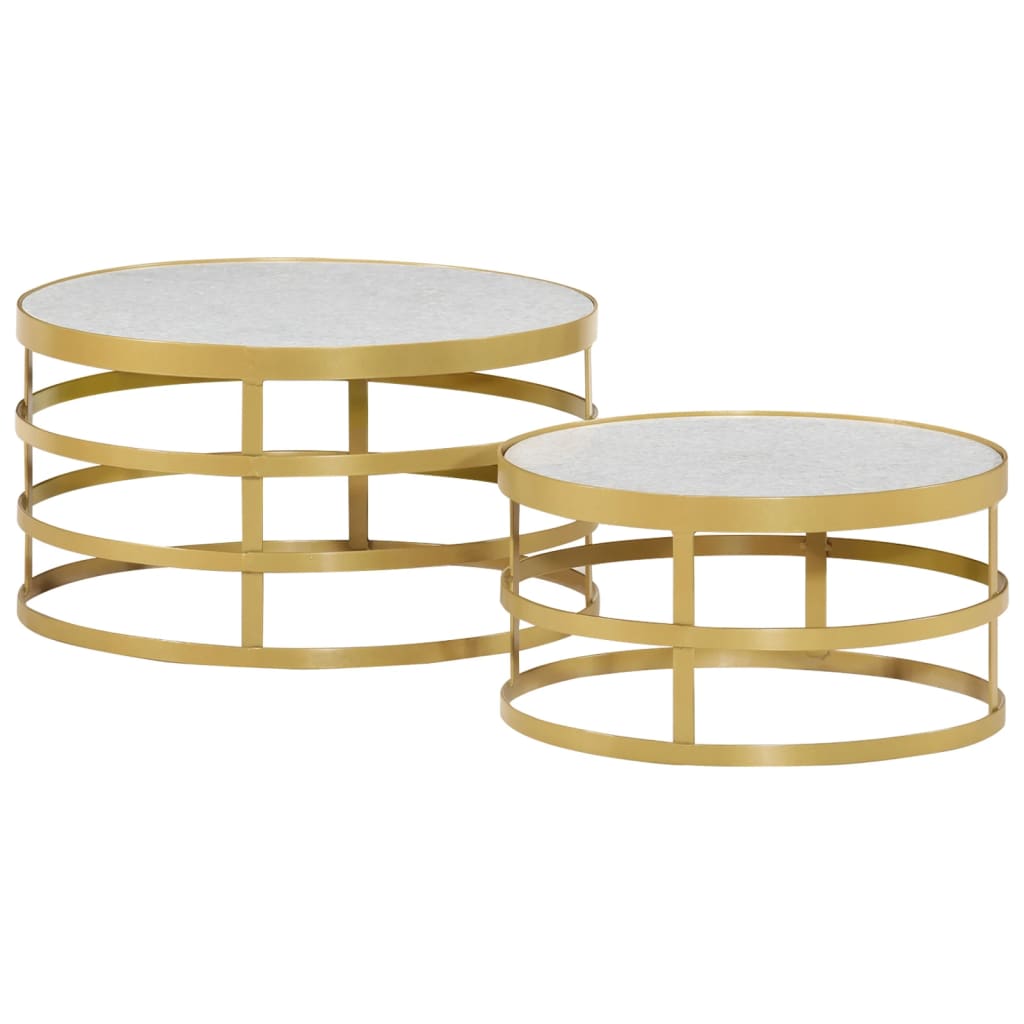 Ensemble de tables basses 2 pièces en marbre, laiton et blanc