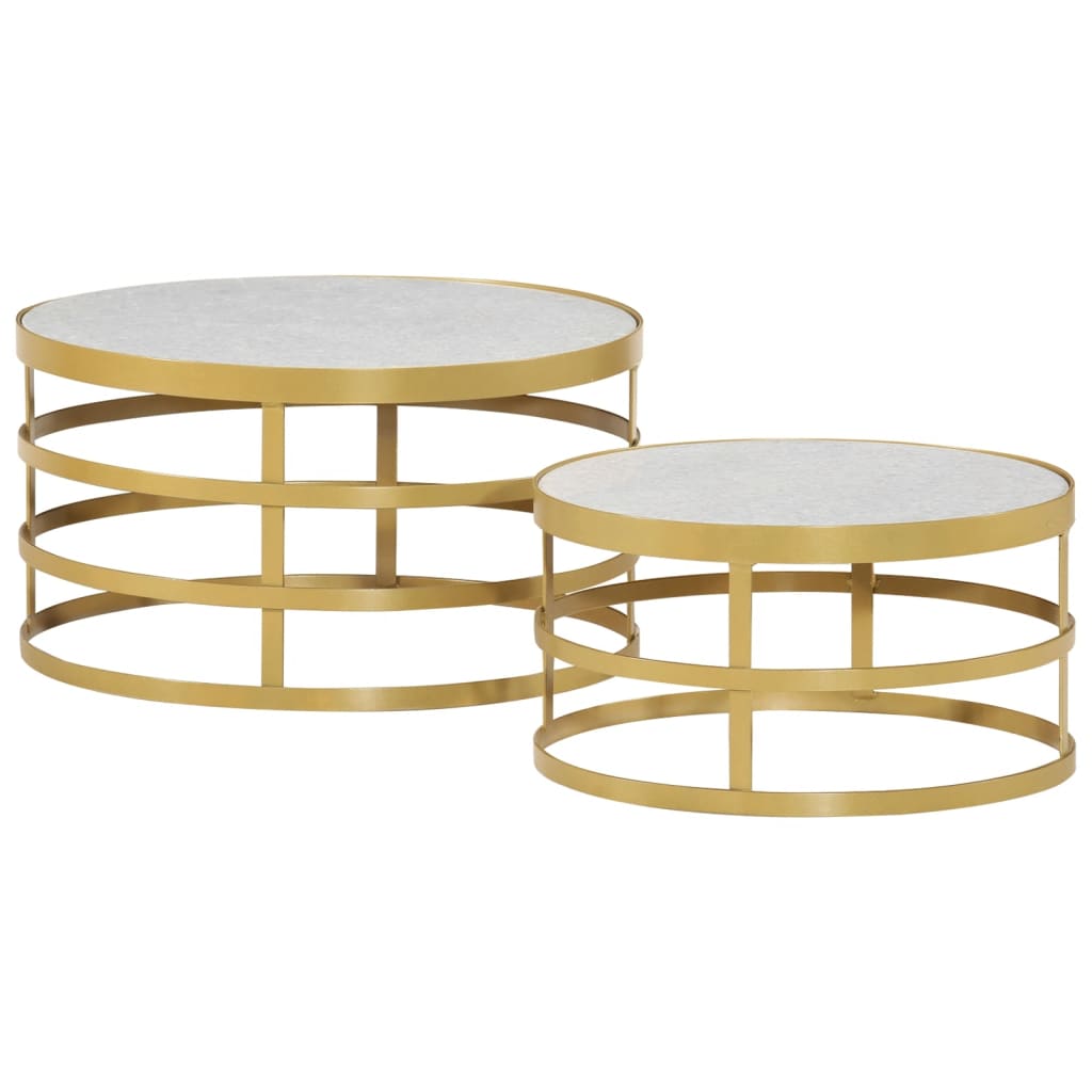 Ensemble de tables basses 2 pièces en marbre, laiton et blanc