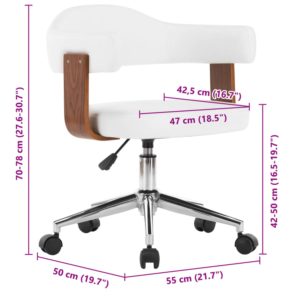 Dining Chair Swivel White Bentwood and Faux Leather