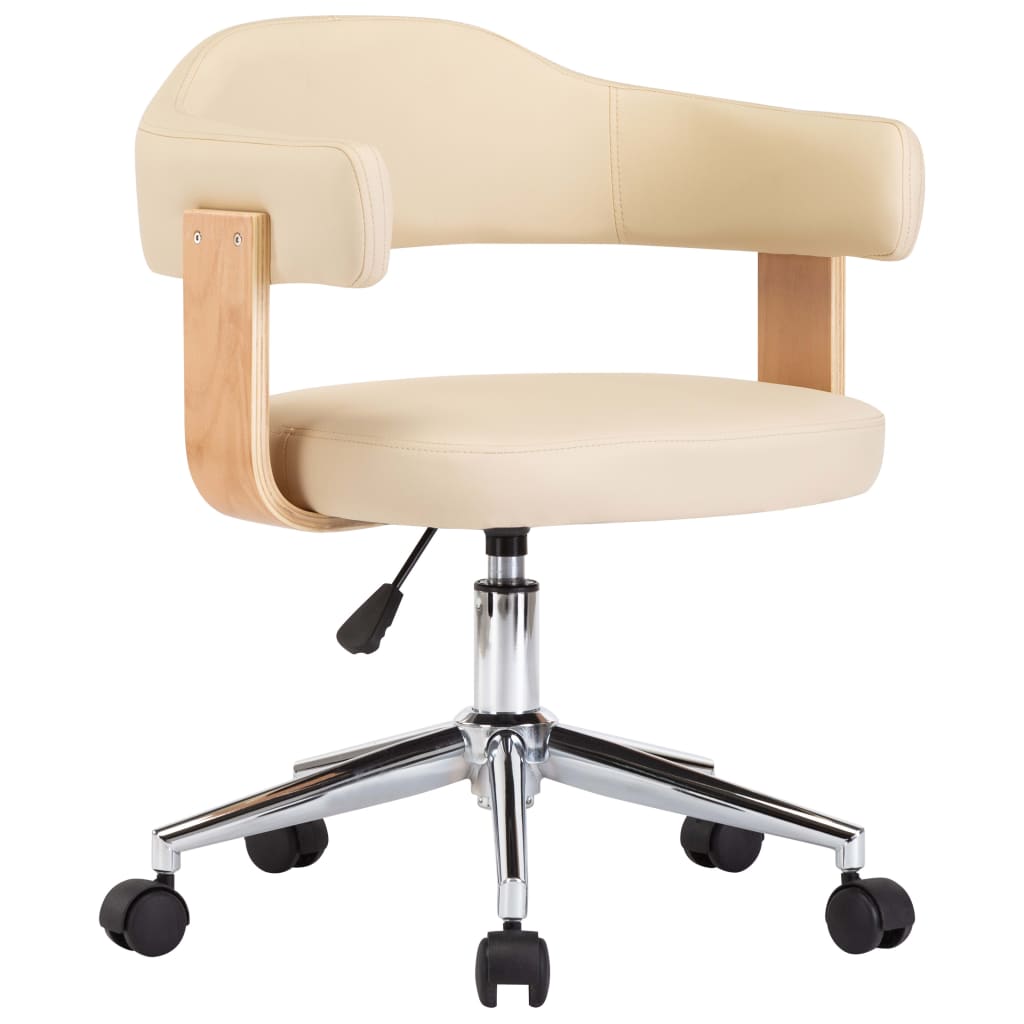 Chaise de salle à manger pivotante en bois courbé crème et simili cuir