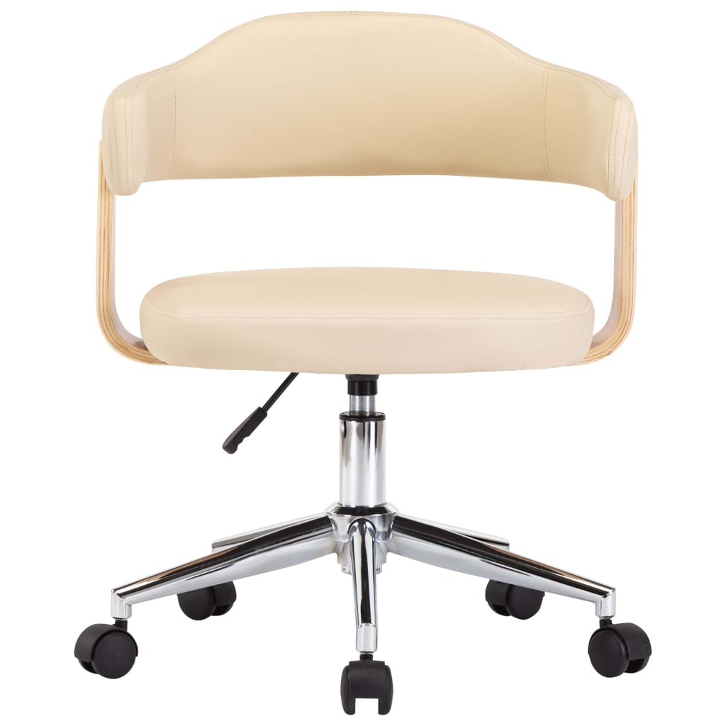 Chaise de salle à manger pivotante en bois courbé crème et simili cuir