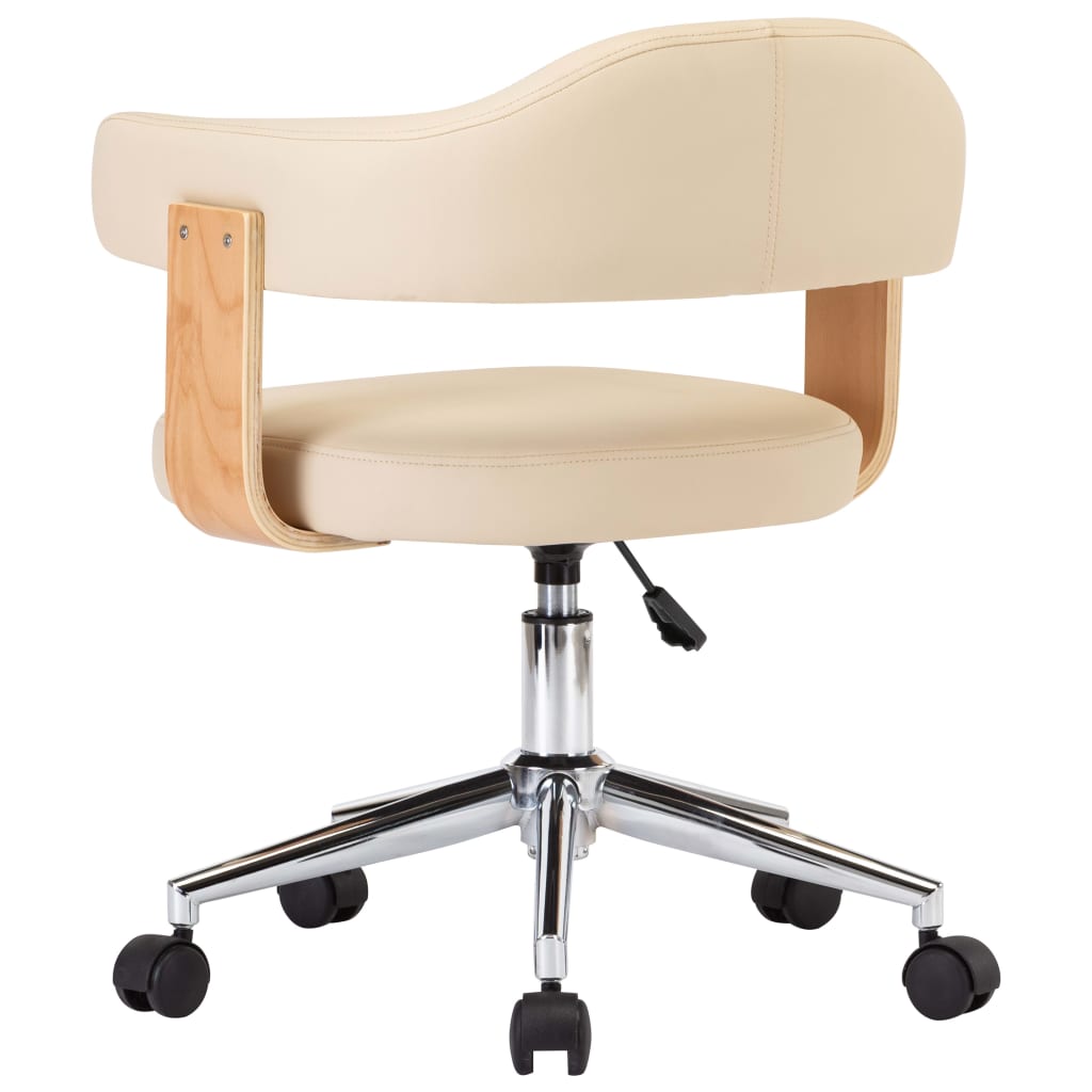 Chaise de salle à manger pivotante en bois courbé crème et simili cuir