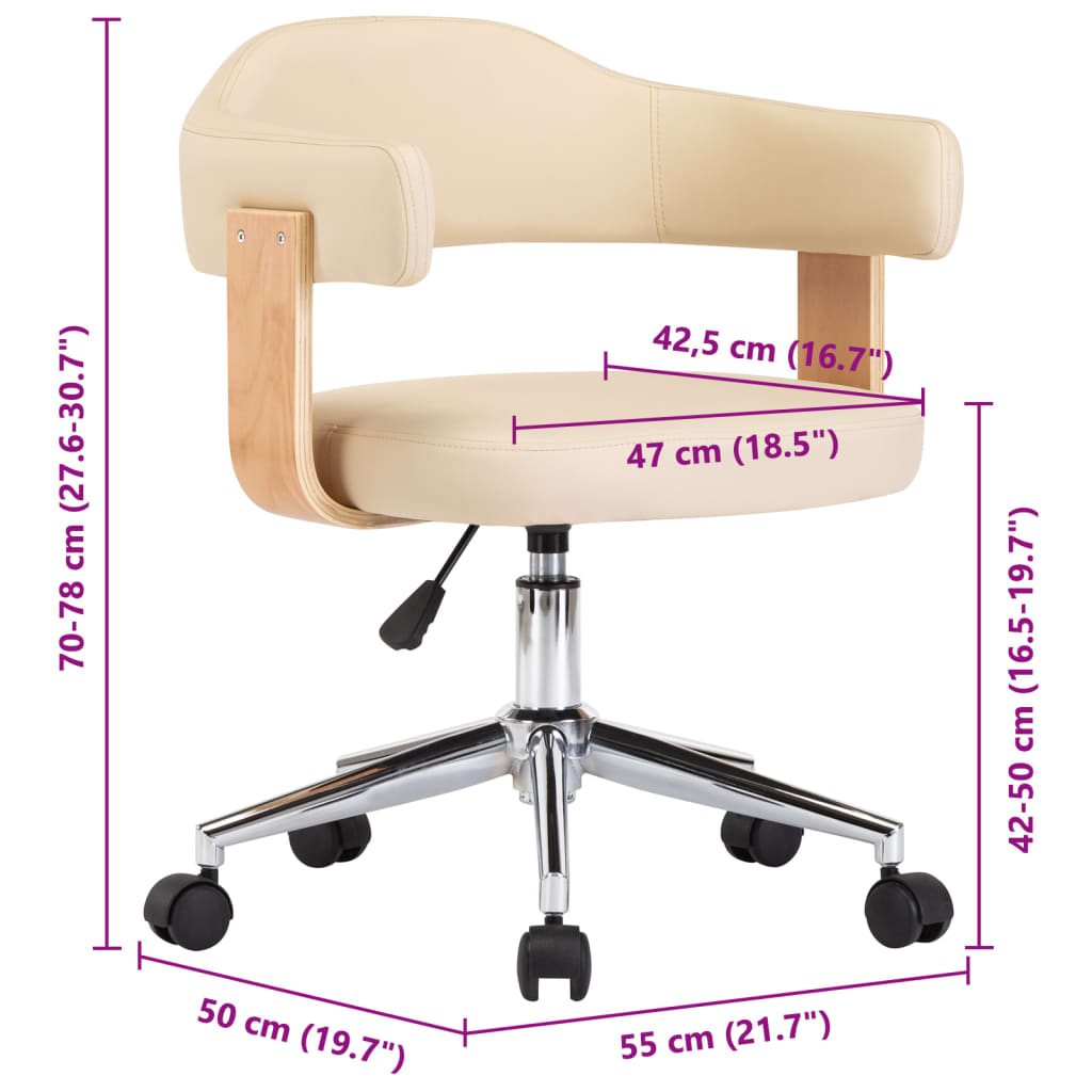 Chaise de salle à manger pivotante en bois courbé crème et simili cuir