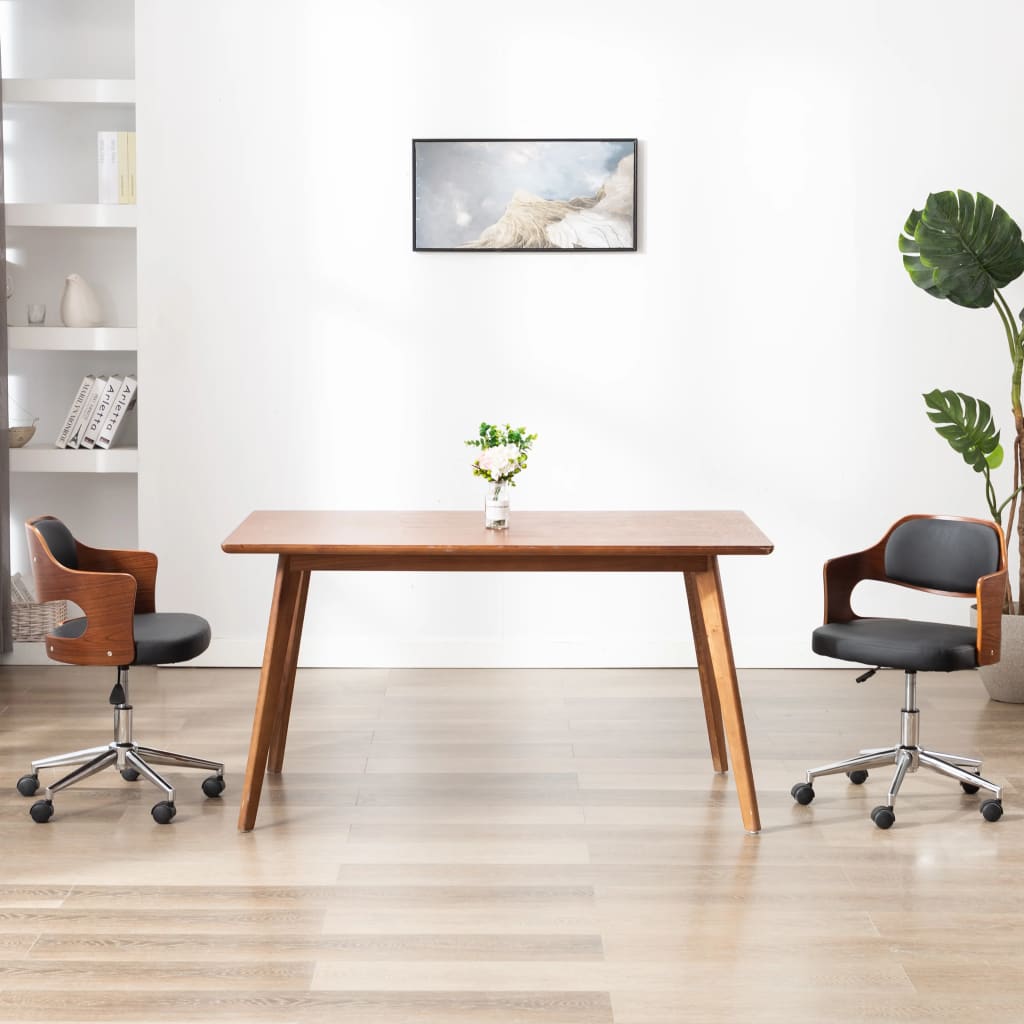 Chaise de salle à manger pivotante en bois courbé noir et similicuir