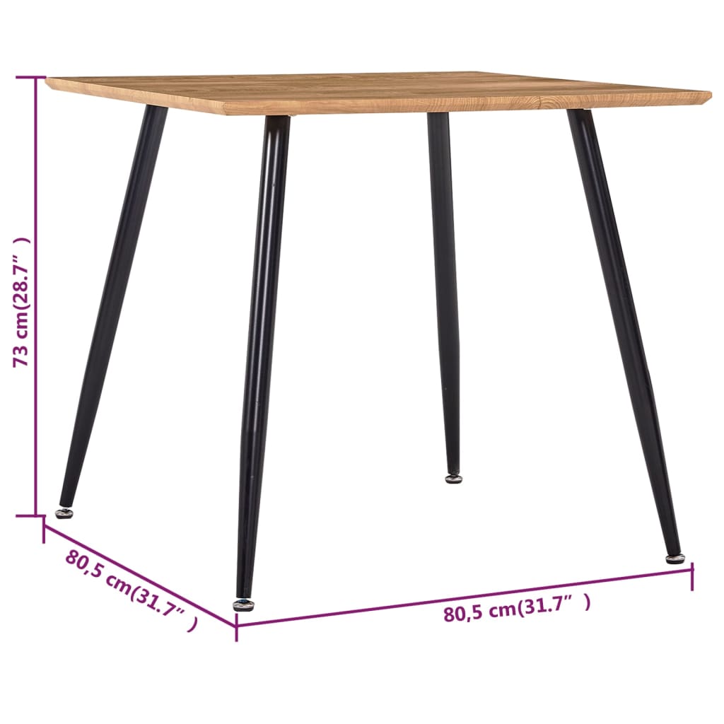 Table à manger en chêne et noir 80,5x80,5x73 cm MDF