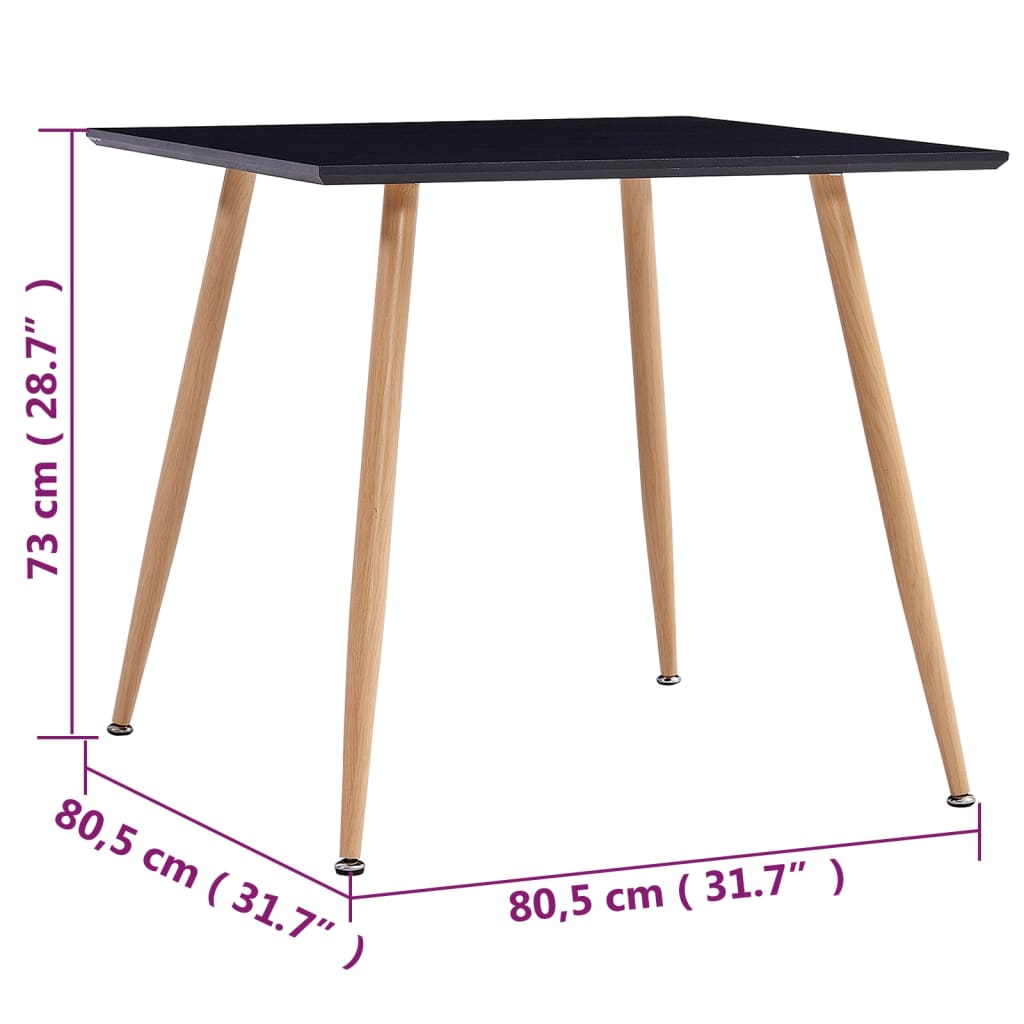 Table à manger noire et chêne 80,5x80,5x73 cm MDF