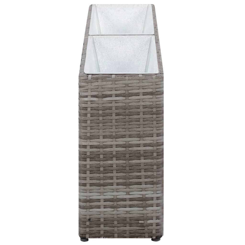 Garden raised bed with 2 pots 90 x 20 x 40 cm poly rattan grey