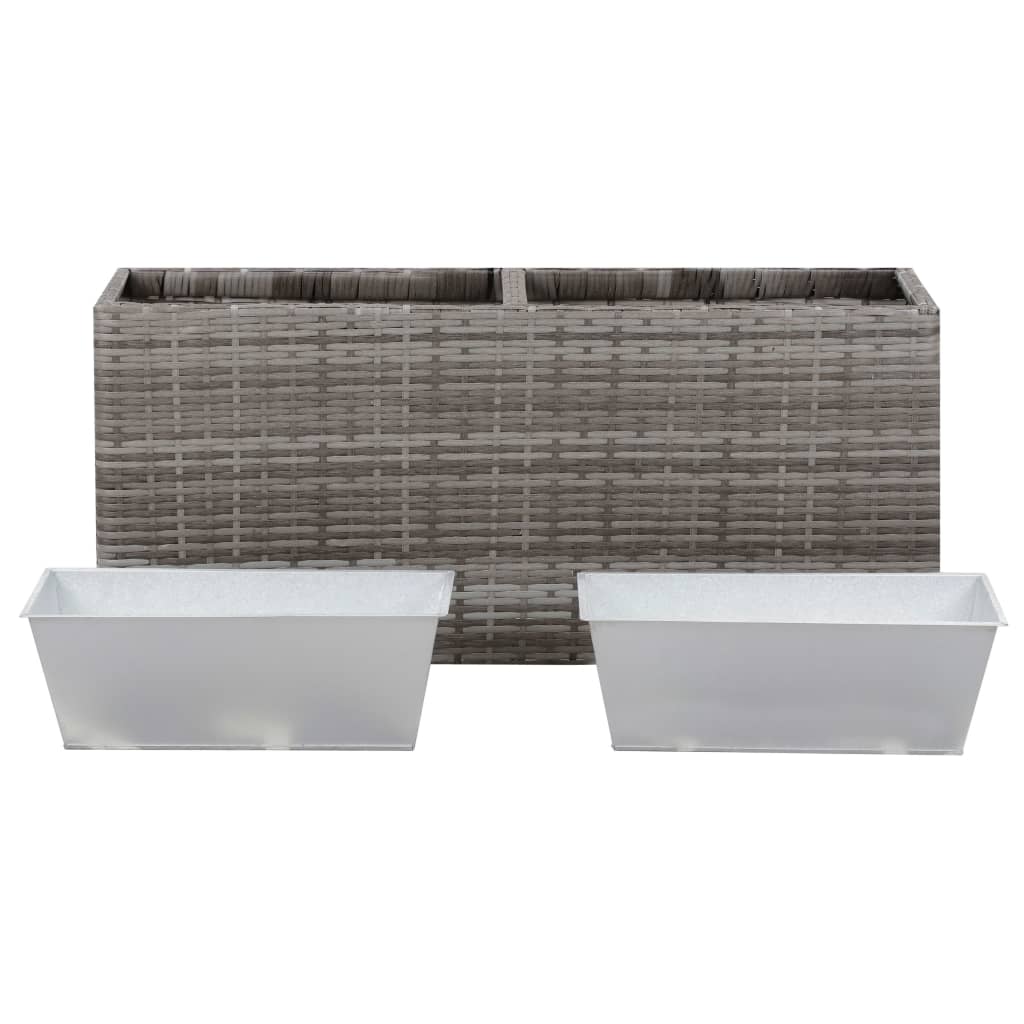 Garden raised bed with 2 pots 90 x 20 x 40 cm poly rattan grey