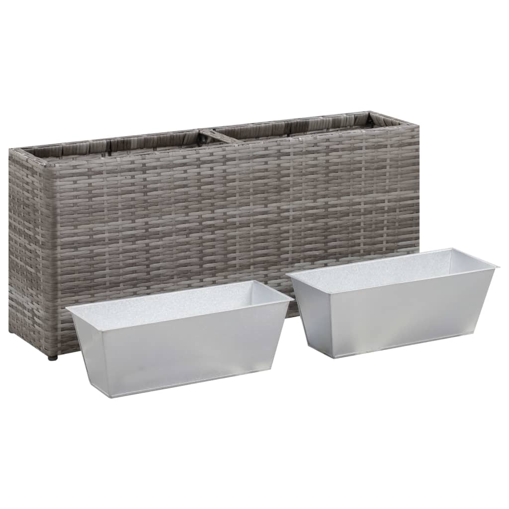 Garden raised bed with 2 pots 90 x 20 x 40 cm poly rattan grey