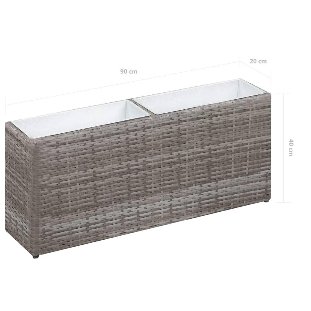 Garden raised bed with 2 pots 90 x 20 x 40 cm poly rattan grey
