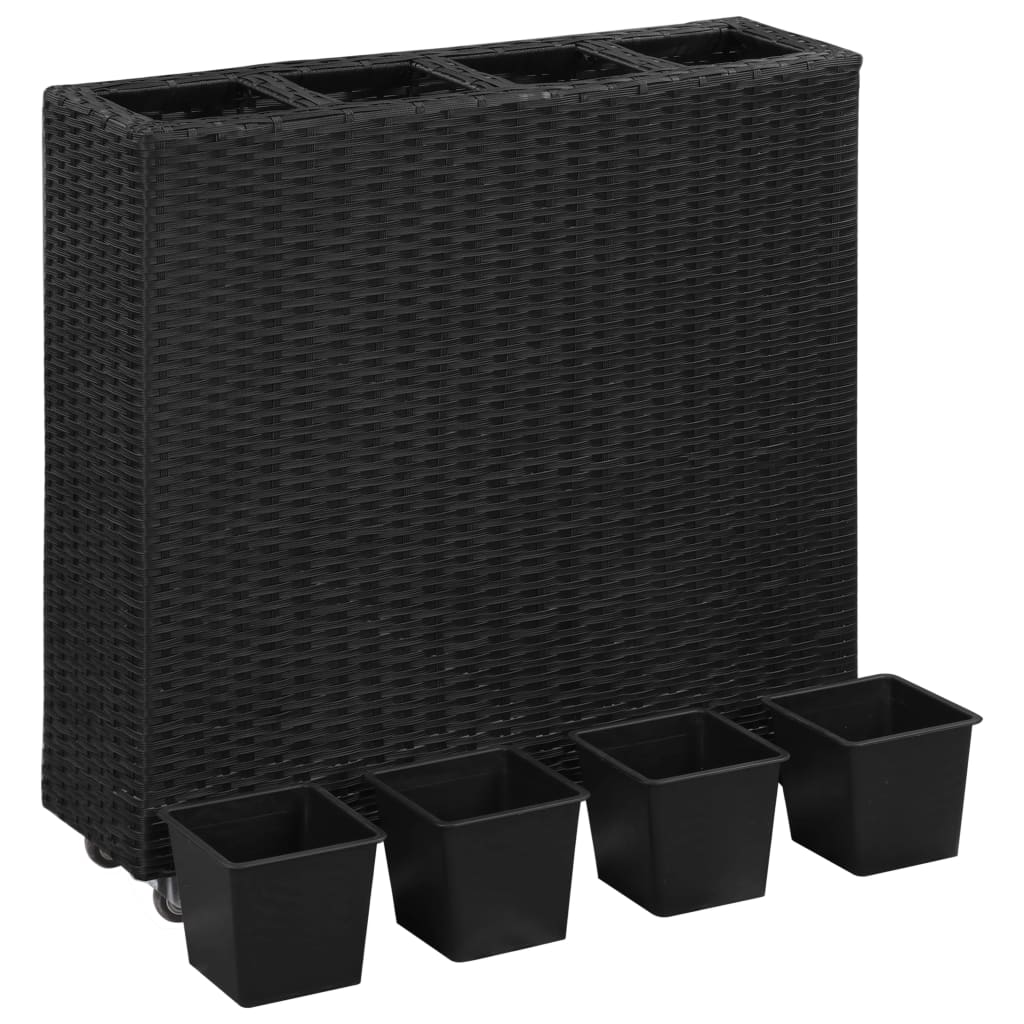 Garden raised bed with 4 pots 80x22x79 cm poly rattan black