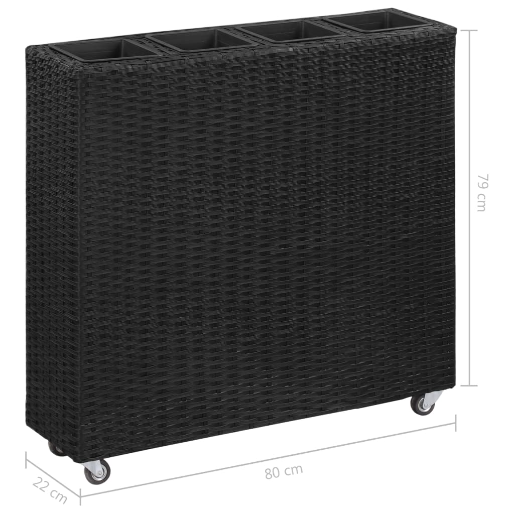 Garden raised bed with 4 pots 80x22x79 cm poly rattan black