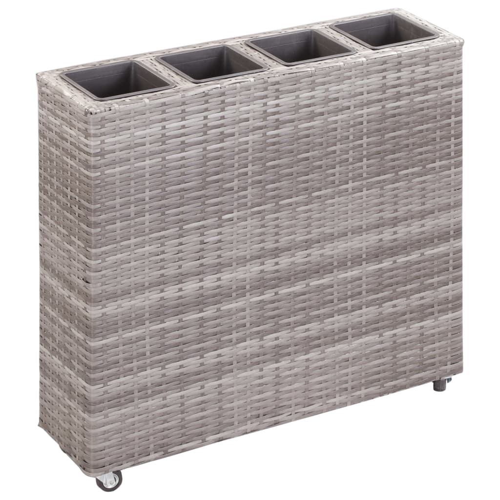 Garten-Hochbeet mit 4 Töpfen 80x22x79 cm Poly Rattan Grau