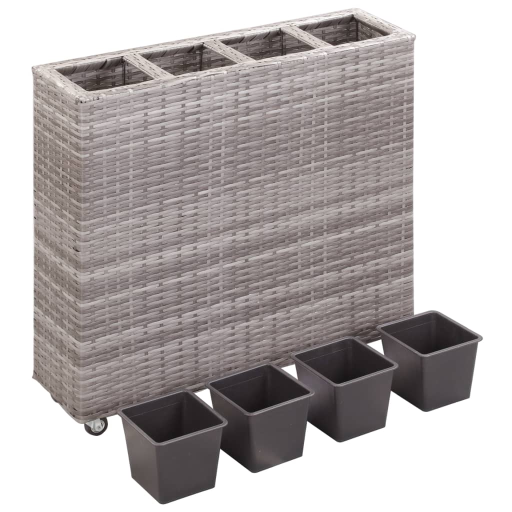 Garten-Hochbeet mit 4 Töpfen 80x22x79 cm Poly Rattan Grau