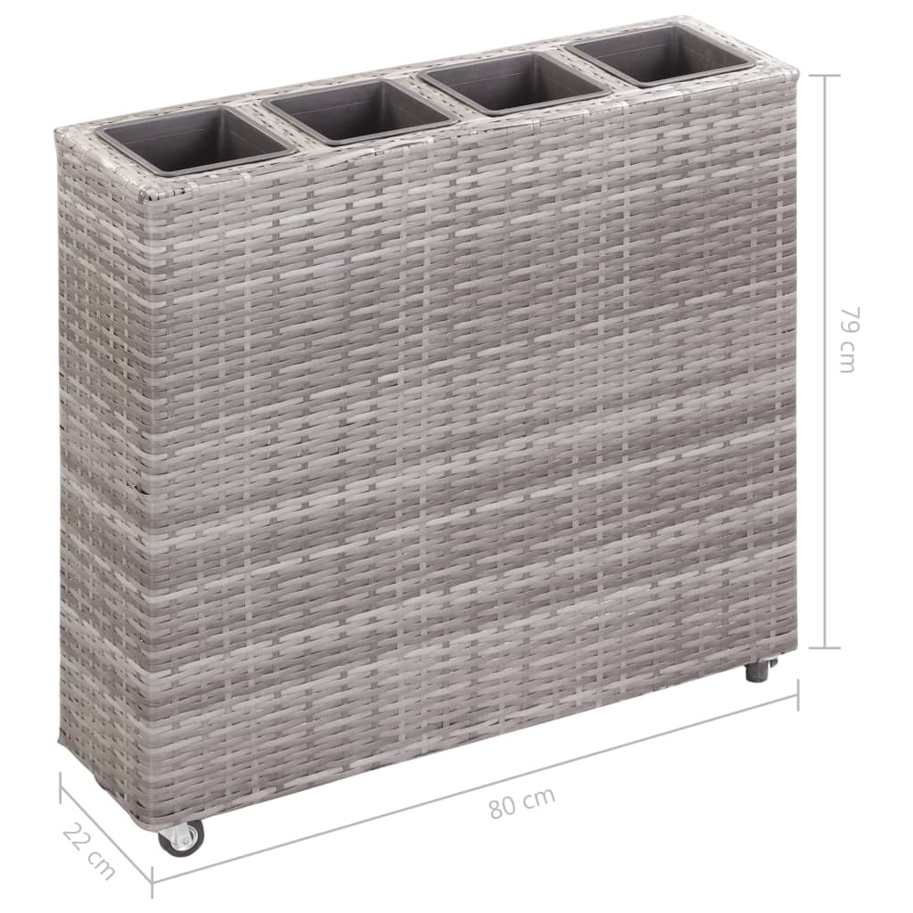Garten-Hochbeet mit 4 Töpfen 80x22x79 cm Poly Rattan Grau