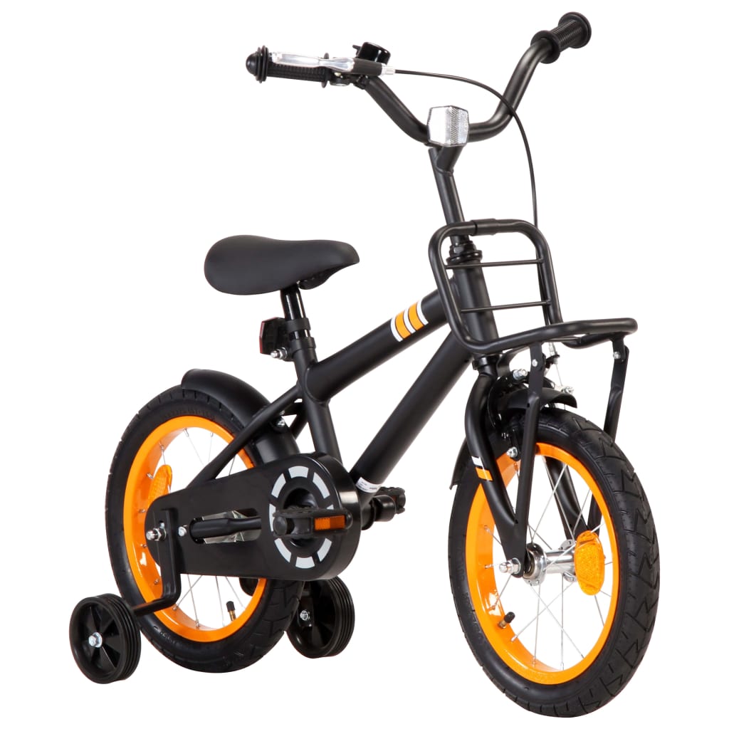 Kinderfahrrad mit Frontgepäckträger 14 Zoll Schwarz und Orange