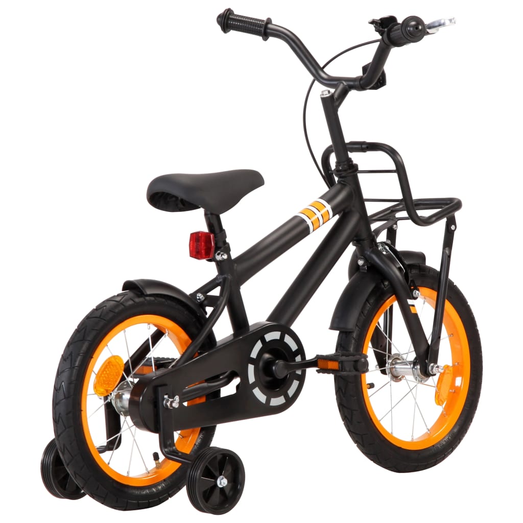 Kinderfahrrad mit Frontgepäckträger 14 Zoll Schwarz und Orange