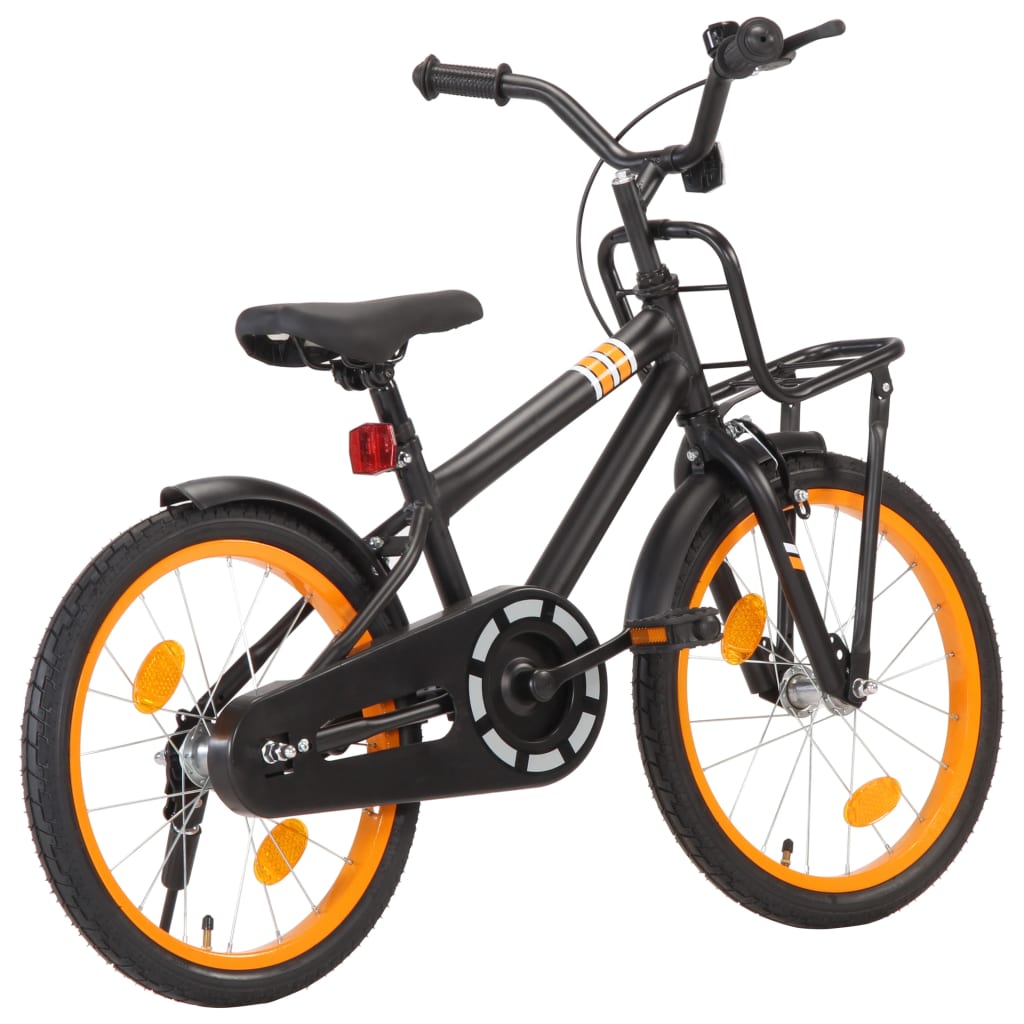Kinderfahrrad mit Frontgepäckträger 18 Zoll Schwarz und Orange