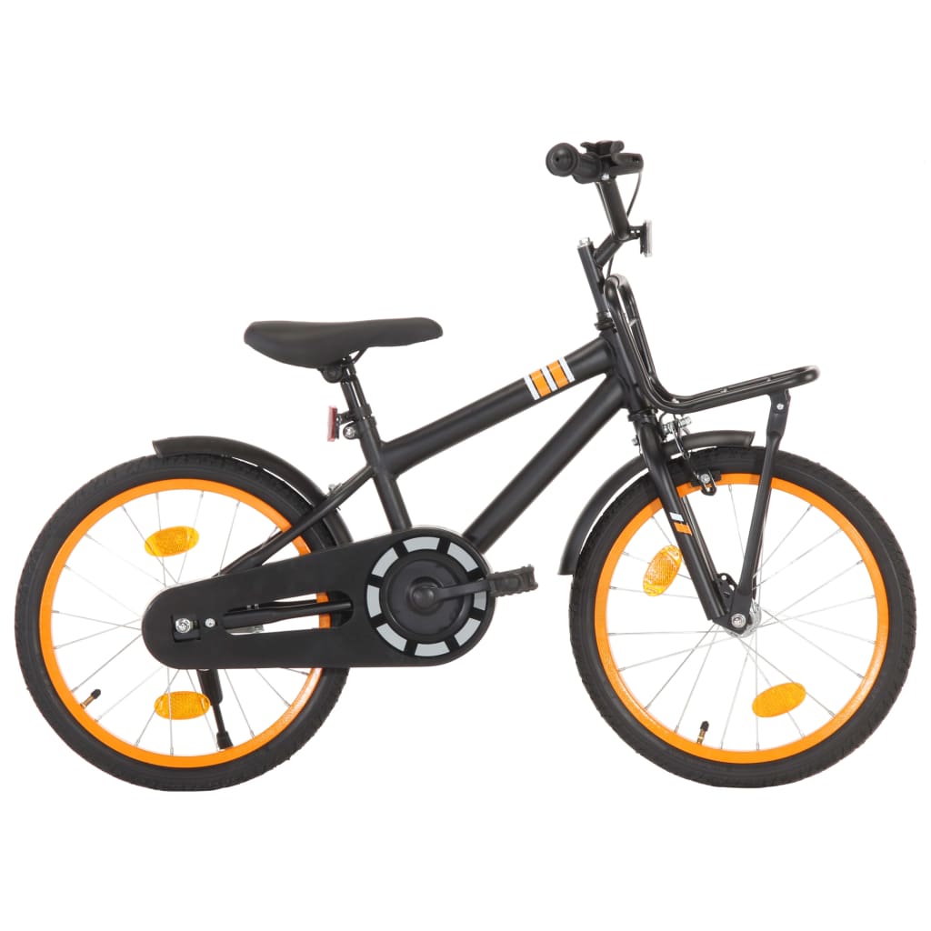 Kinderfahrrad mit Frontgepäckträger 18 Zoll Schwarz und Orange