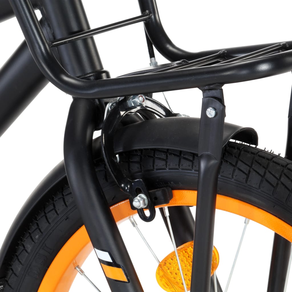 Kinderfahrrad mit Frontgepäckträger 18 Zoll Schwarz und Orange