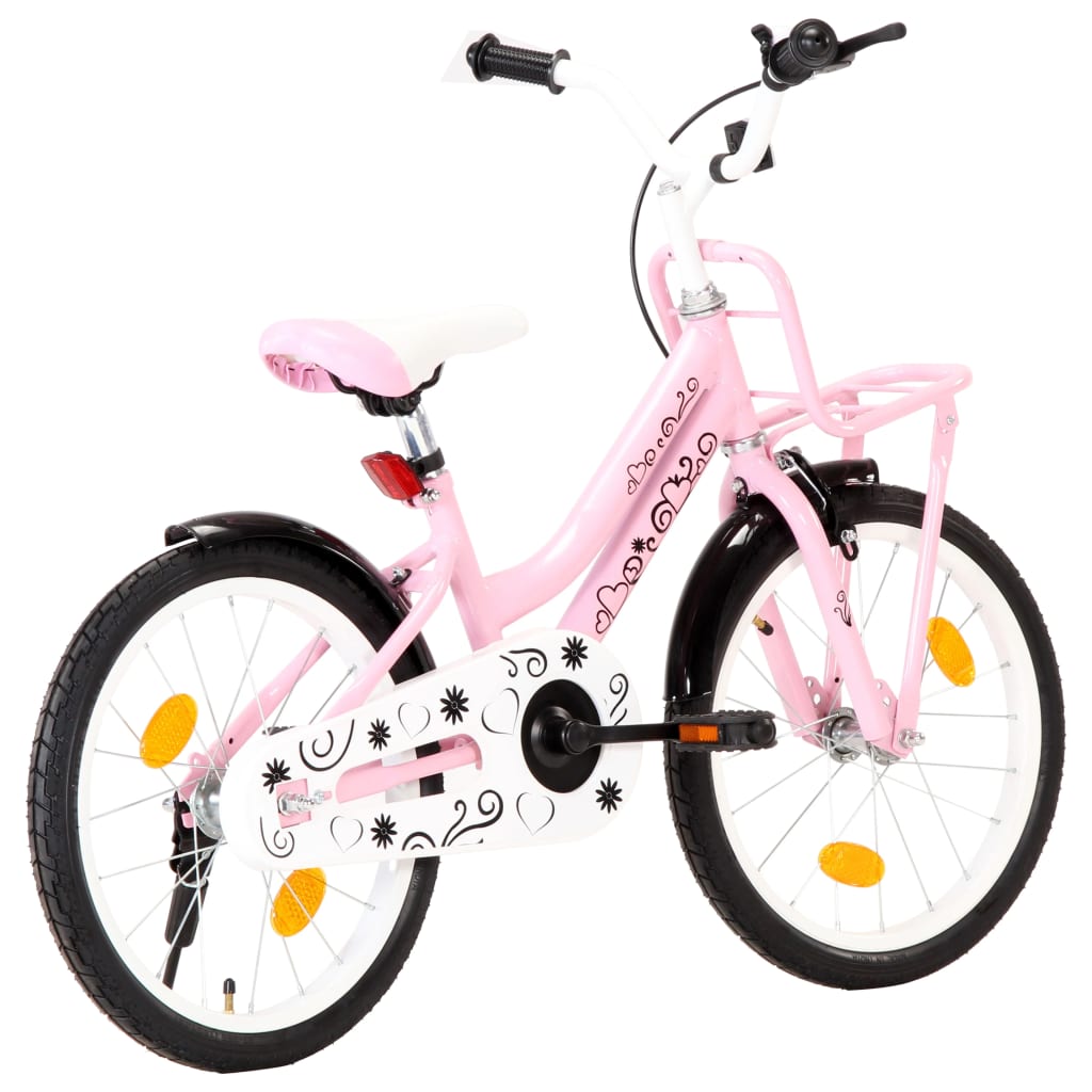Kinderfahrrad mit Frontgepäckträger 18 Zoll Rosa und Schwarz