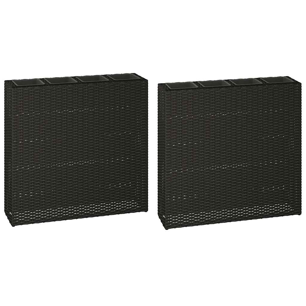 Garten-Hochbeet mit 4 Töpfen 2 Stk. Poly Rattan Schwarz