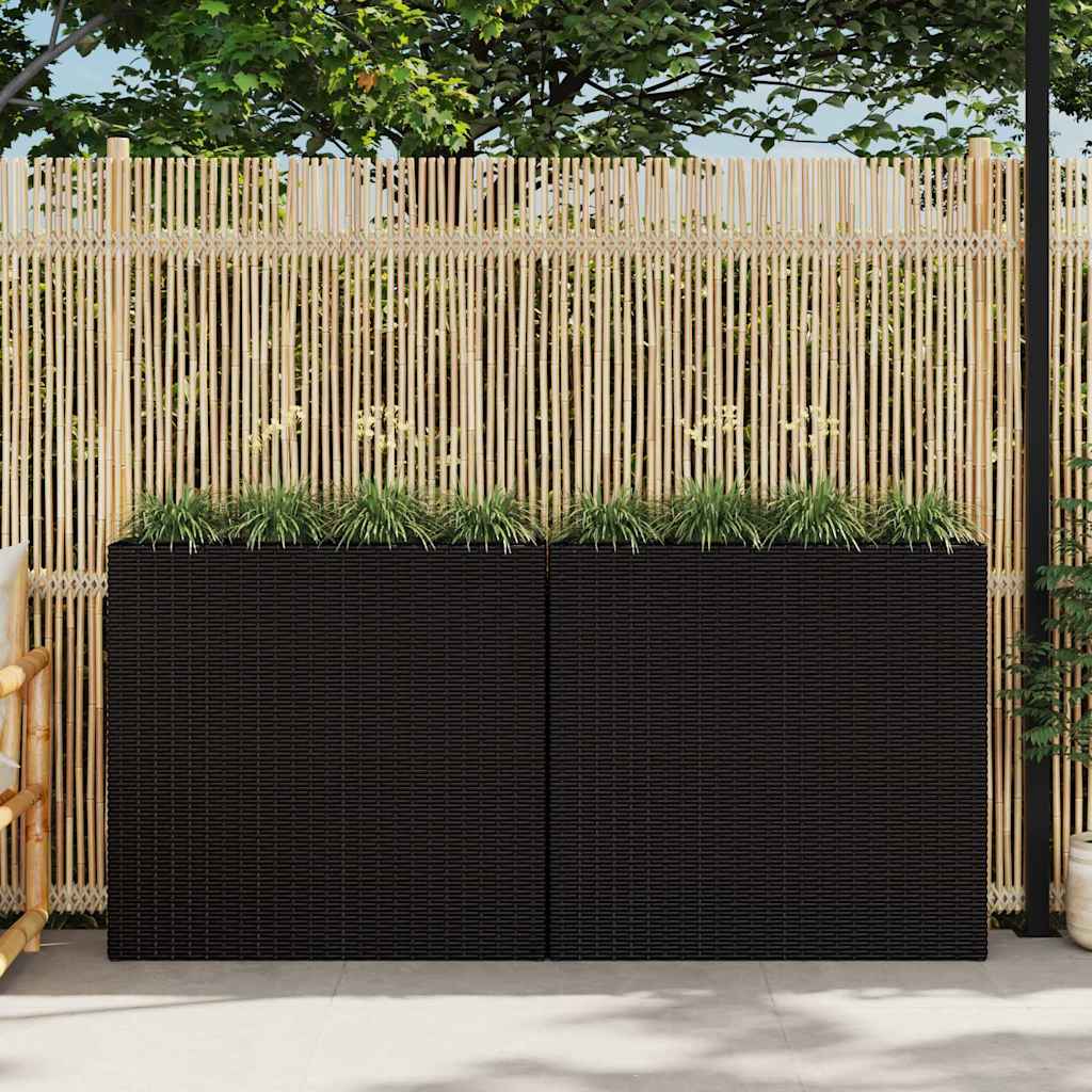 Garten-Hochbeet mit 4 Töpfen 2 Stk. Poly Rattan Schwarz