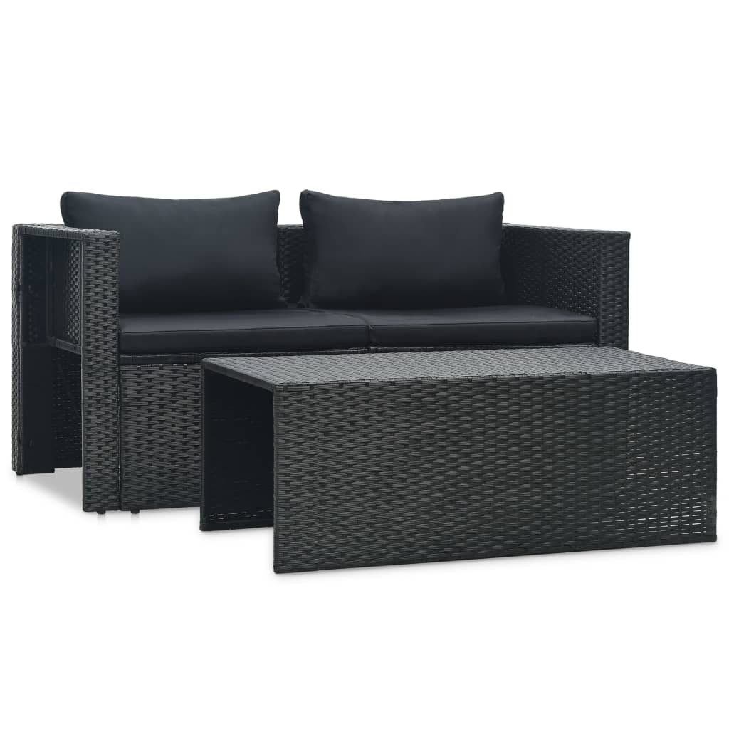 6-piece garden lounge set with cushions poly rattan black