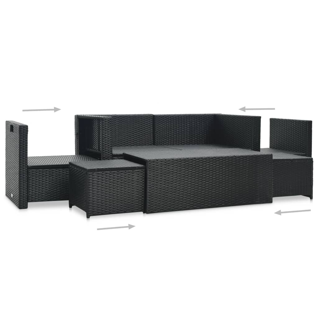 6-piece garden lounge set with cushions poly rattan black