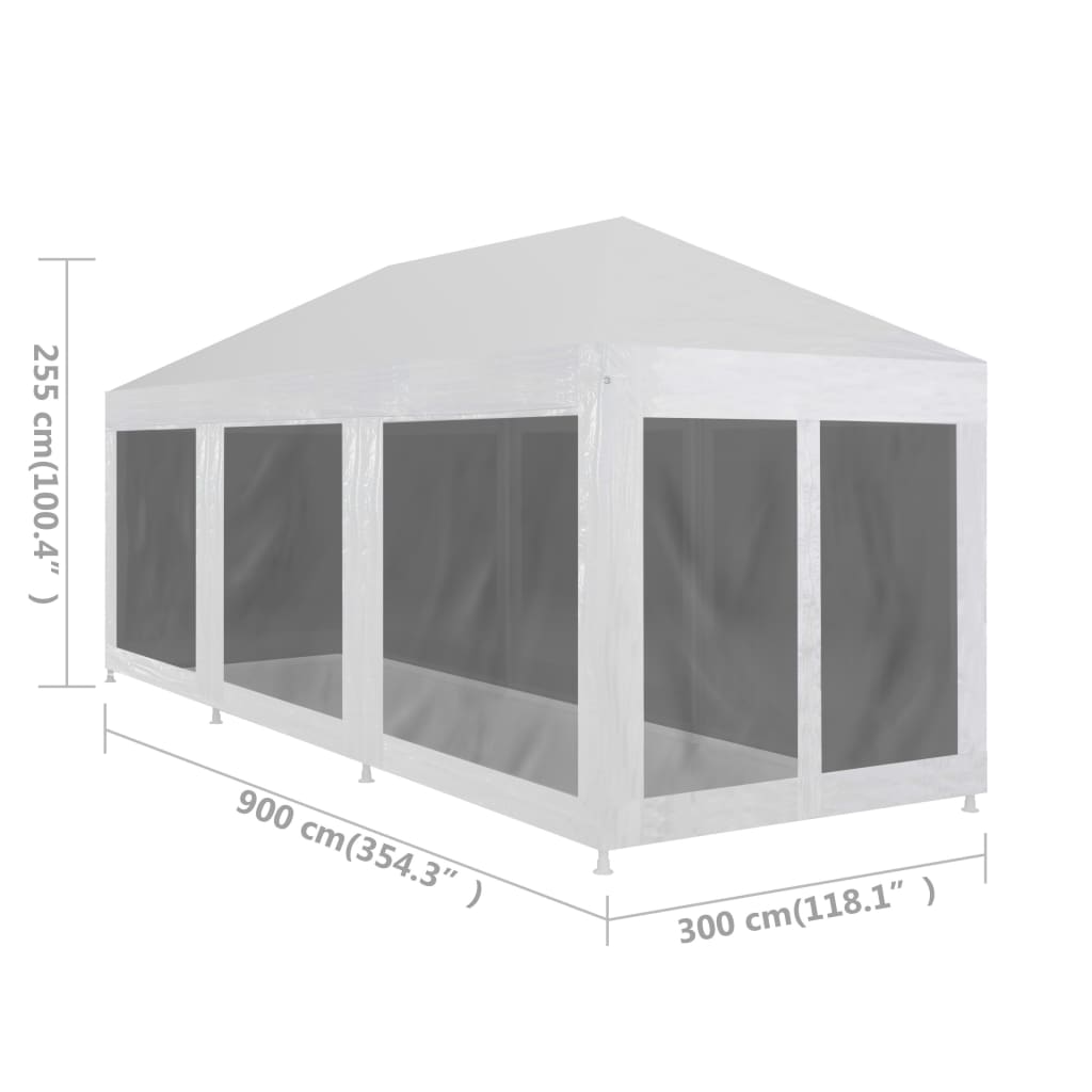 Tente de réception avec 8 parois latérales en filet 9x3 m