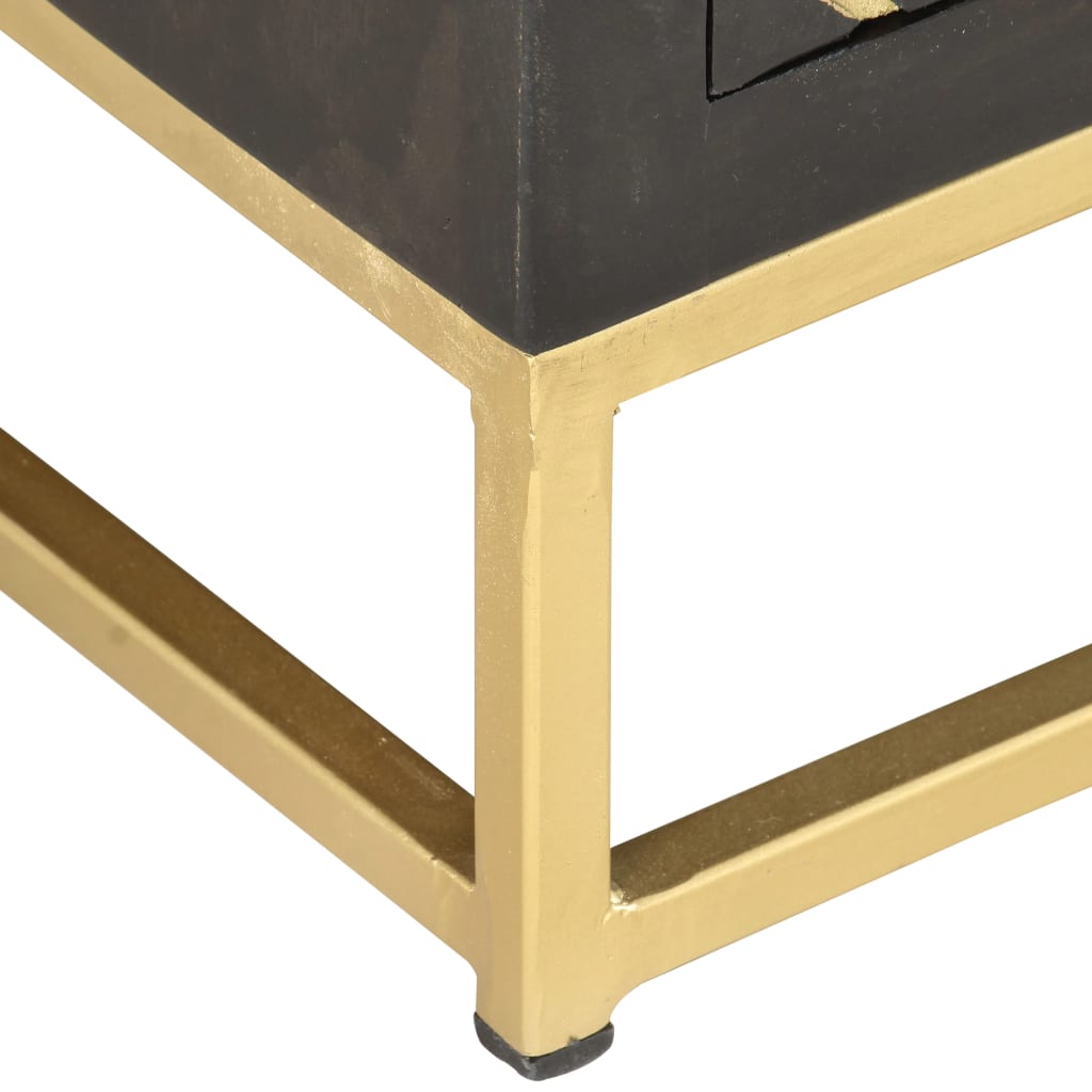 Meuble TV Noir Doré 120 x 30 x 40 cm en bois de manguier massif