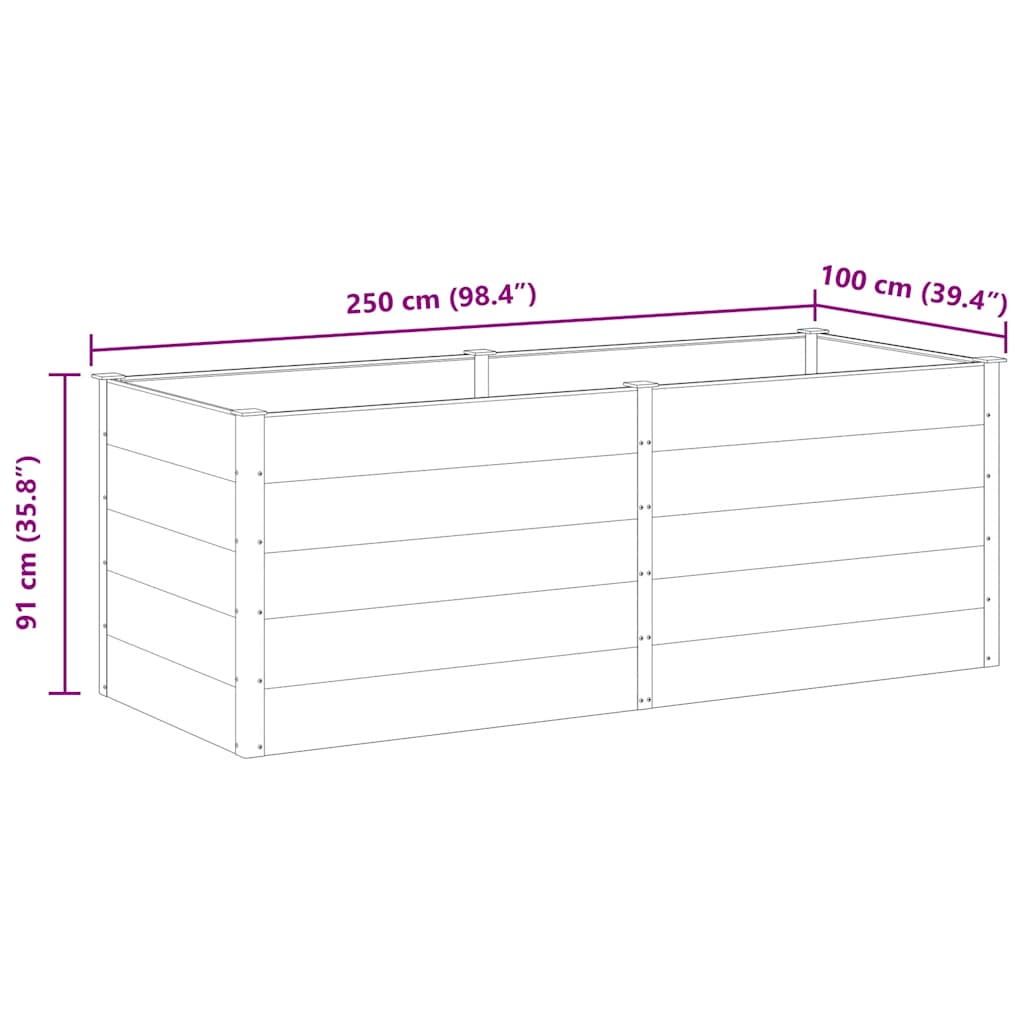 Garden raised bed 250 x 100 x 91 cm WPC grey