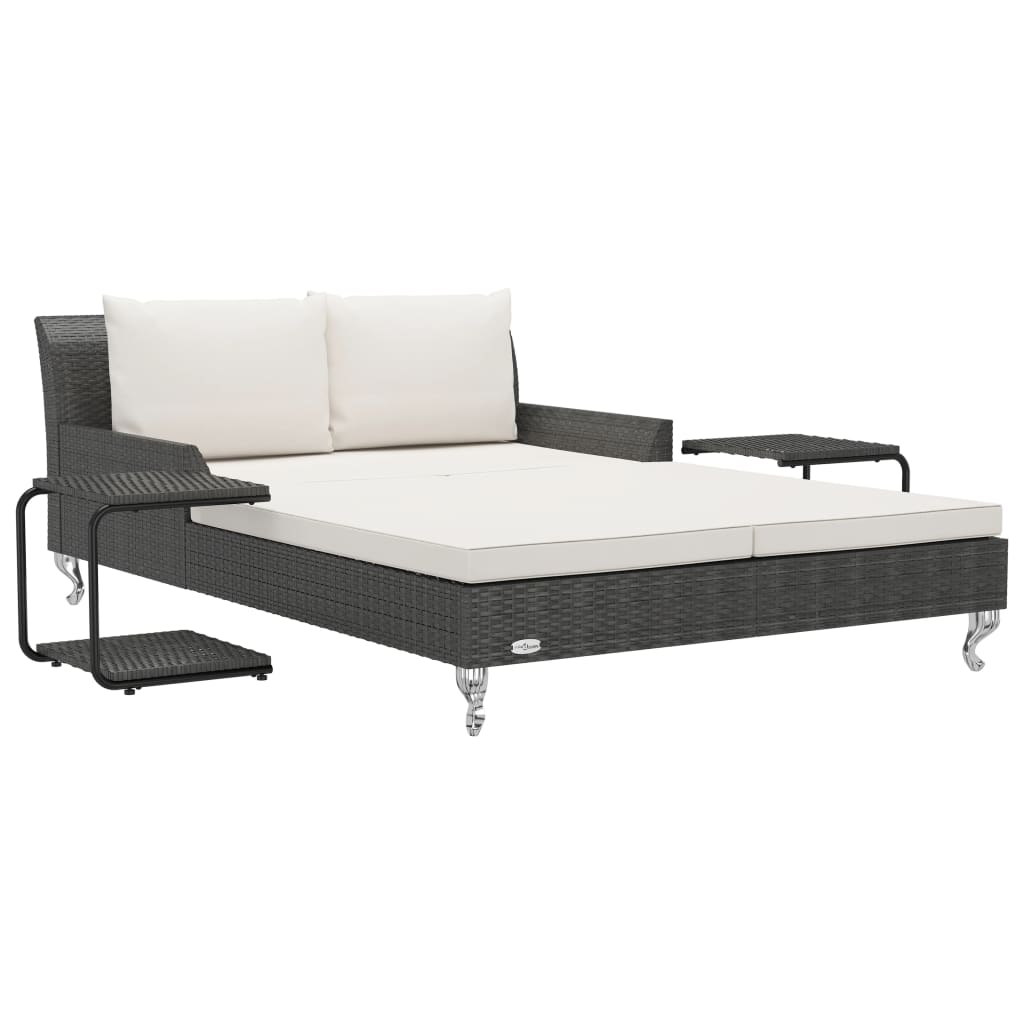 2-Personen-Sonnenliege mit Auflagen Poly Rattan Schwarz
