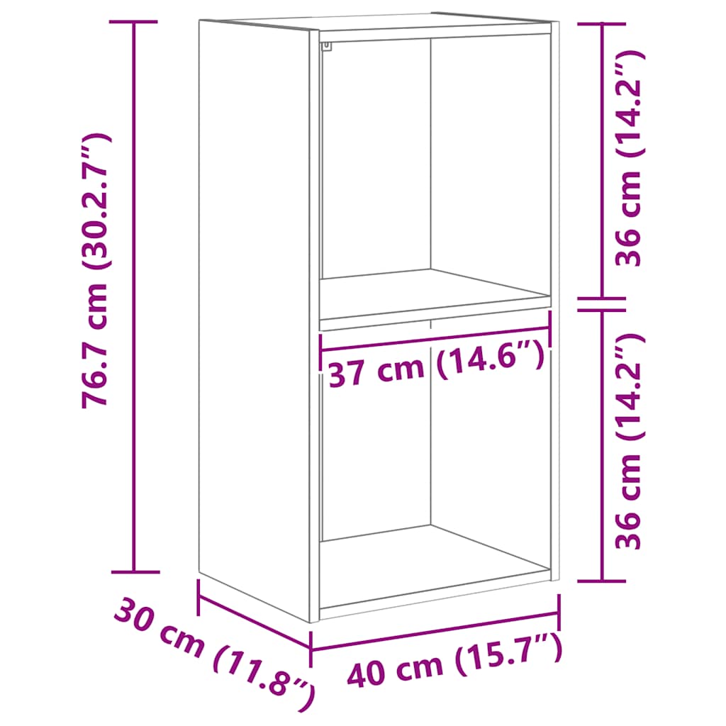 Bücherregal 2 Fächer Weiß 40x30x76,5 cm Holzwerkstoff