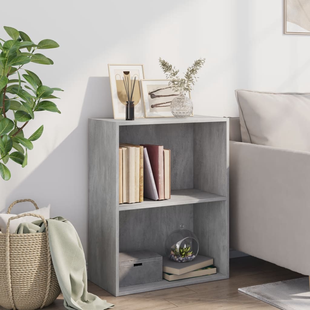 Bookcase 2 compartments concrete grey 60x30x76.5 cm wood material