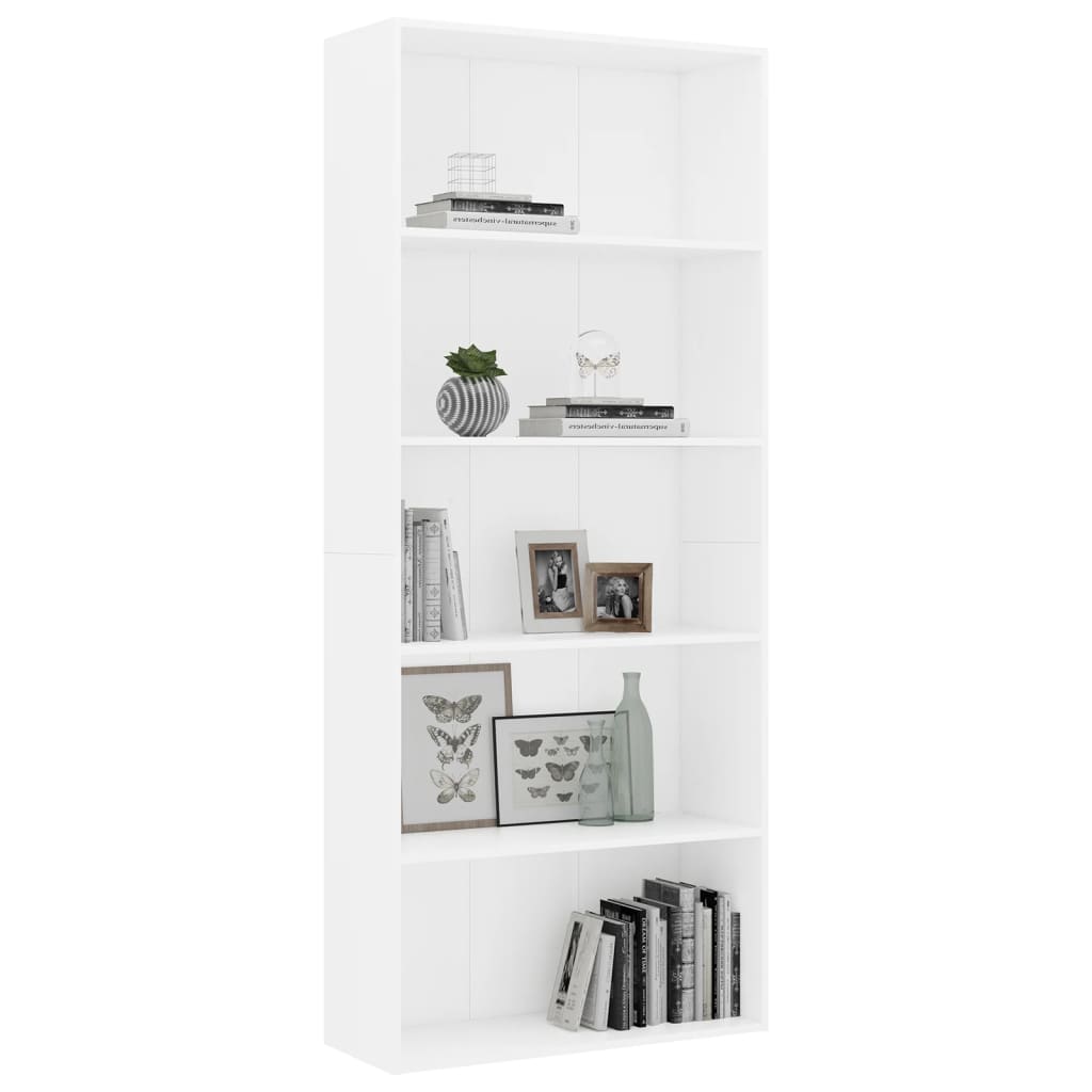 Bookcase 5 Compartments White 80x30x189 cm Wood Material