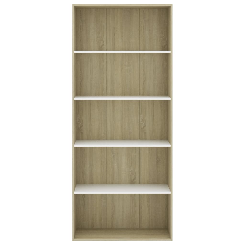 Bücherregal 5 Fächer Weiß Sonoma-Eiche 80x30x189 Holzwerkstoff