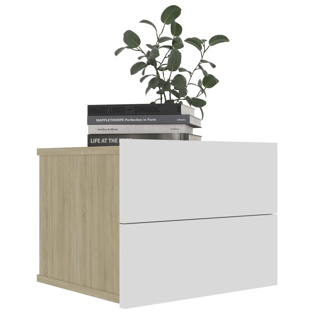 Tables de chevet, lot de 2, en chêne Sonoma blanc, dimensions 40 x 30 x 30 cm.