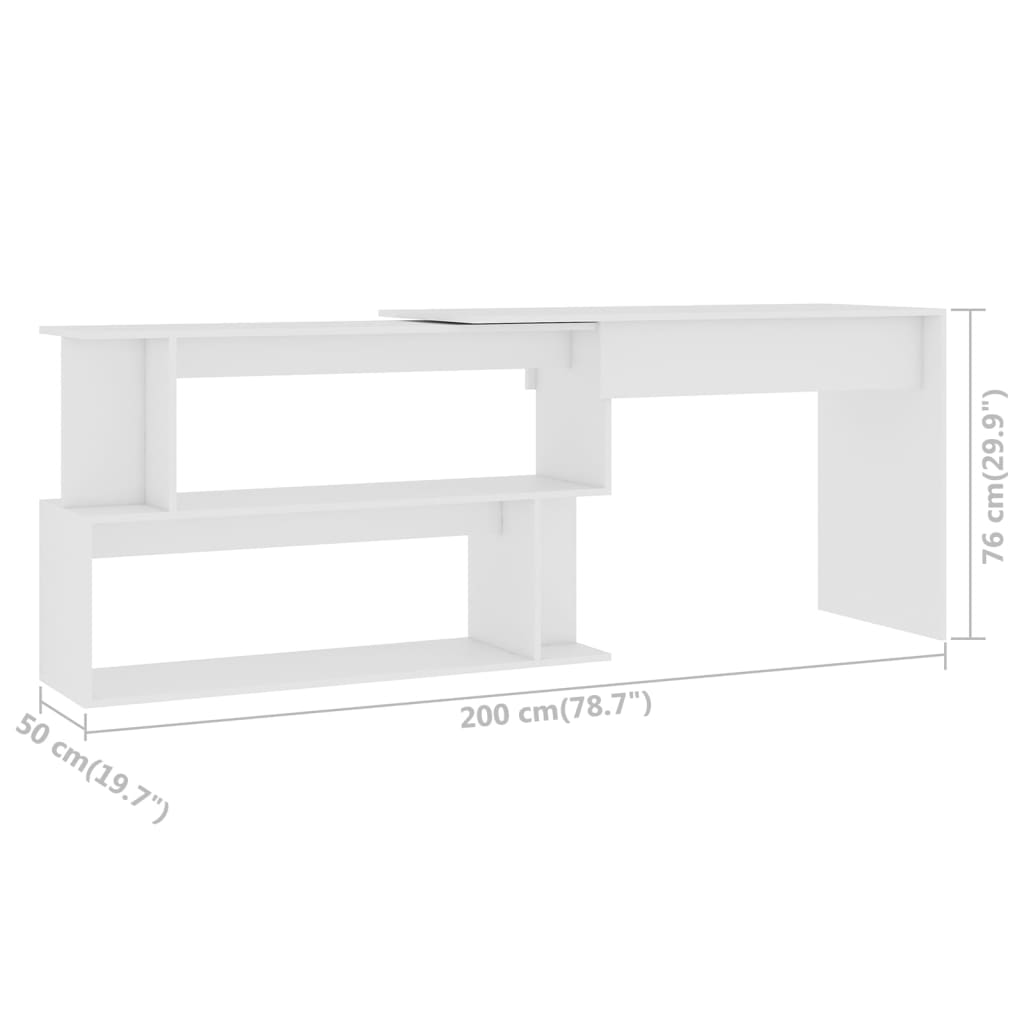 Corner Desk White 200x50x76 cm Wood Material