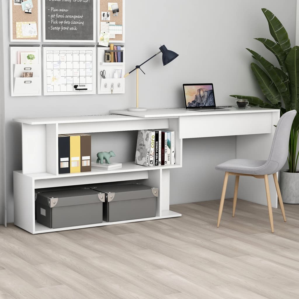 Corner Desk White 200x50x76 cm Wood Material