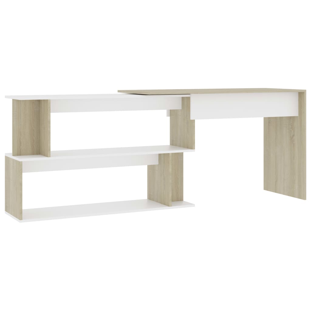Eckschreibtisch Weiß Sonoma-Eiche 200x50x76 cm Holzwerkstoff