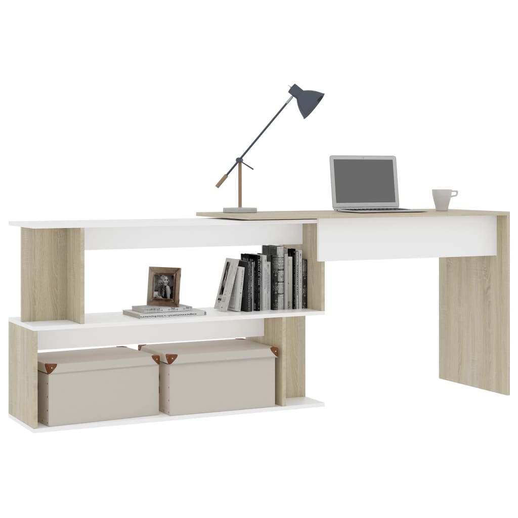 Eckschreibtisch Weiß Sonoma-Eiche 200x50x76 cm Holzwerkstoff