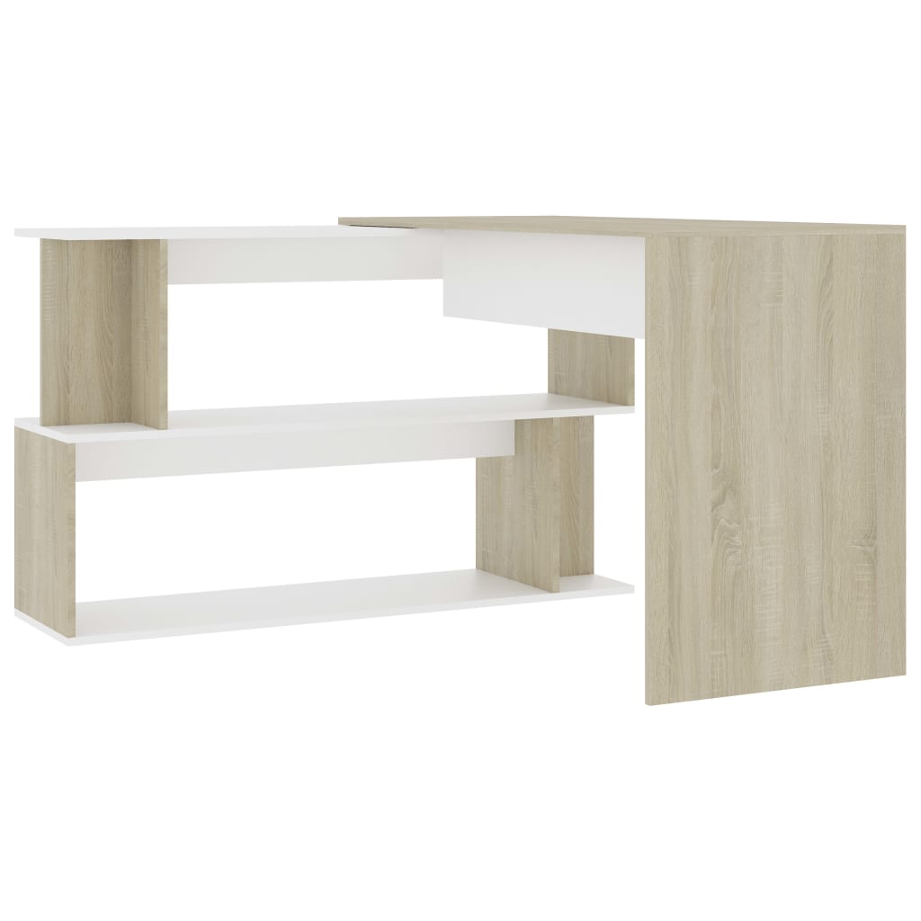 Eckschreibtisch Weiß Sonoma-Eiche 200x50x76 cm Holzwerkstoff