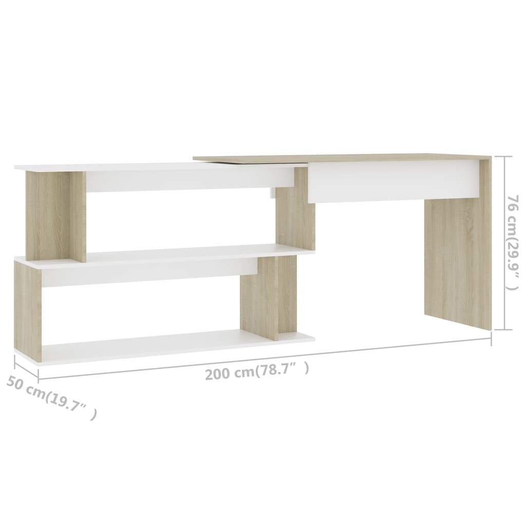 Eckschreibtisch Weiß Sonoma-Eiche 200x50x76 cm Holzwerkstoff